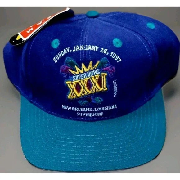 VTG 1997 Super Bowl XXXI Snapback Hat NWT – Drew Pearson NFL Blue Teal Cap USA - Picture 2 of 14